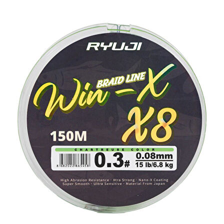 RYUJI WINX X8 150M CHARTREUSE İP MİSİNA 0,16mm