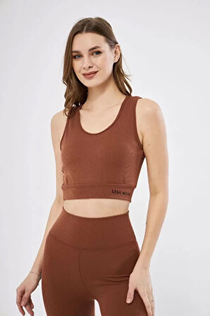 Teusta Fitilli Baskılı Crop - Kahve