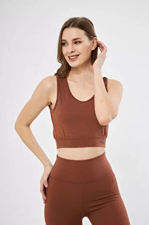 Teusta Fitilli Baskılı Crop - Kahve
