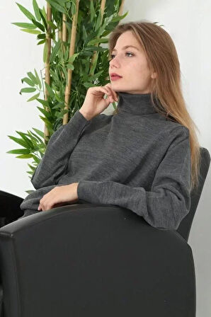 Teusta Unisex Tam Boğazlı Balıkçı Yaka Dokuma Triko - Füme