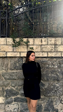 Teusta Kadın Uzun Kollu Balıkçı Yaka Kısa şardonlu Kaşkorse Elbise