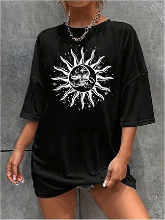 Teusta Bisiklet Yaka Baskılı T-shirt - Siyah