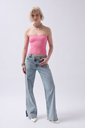 Teusta Straplez Dokulu Crop