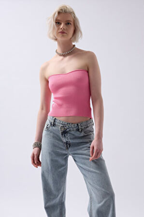 Teusta Straplez Dokulu Crop