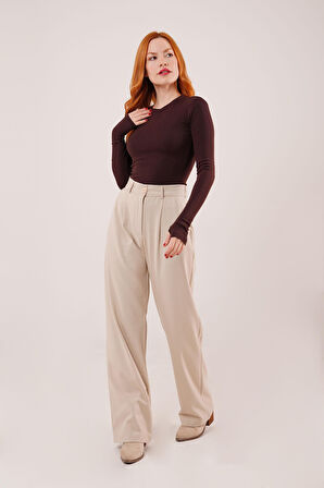Teusta Premium Model Oturtmalı Krem Pantolon