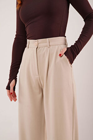 Teusta Premium Model Oturtmalı Krem Pantolon