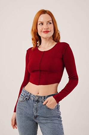 Teusta Ters Dikişli Basic Bordo Body Bluz