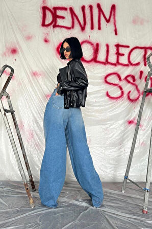 Teusta Mavi Geniş Paça Jeans Pantolon