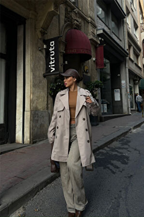 Teusta TRENCH KISA ŞANEL BOY - Taş