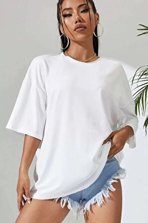 Teusta Unisex Baskılı Oversize T-Shirt - Beyaz