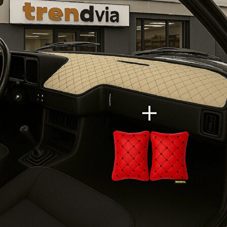 Bej Renk Tofaş Şahin Doğan Kartal Alçak Ön Göğüs Torpido Kaplama Koruma Örtüsü -Kırmızı Renk Kapitone Araç Oto Yastık Aksesuar