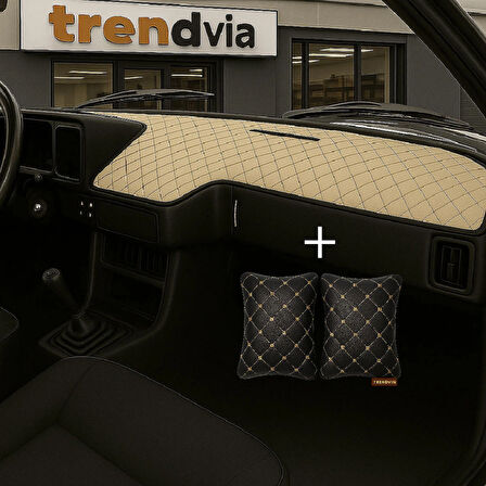 Bej Renk Tofaş Şahin Doğan Kartal Alçak Ön Göğüs Torpido Kaplama Koruma Örtüsü - Siyah Bej Renk Kapitone Araç Oto Yastık Aksesuar