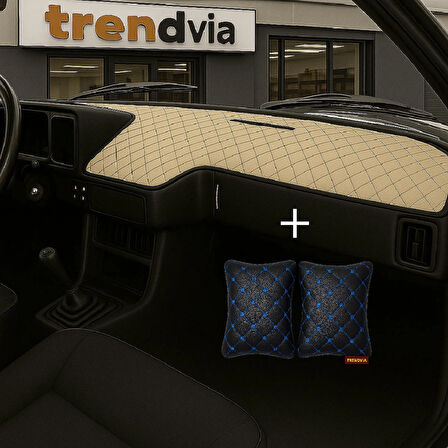 Bej Renk Tofaş Şahin Doğan Kartal Alçak Ön Göğüs Torpido Kaplama Koruma Örtüsü - Siyah Mavi Renk Kapitone Araç Oto Yastık Aksesuar