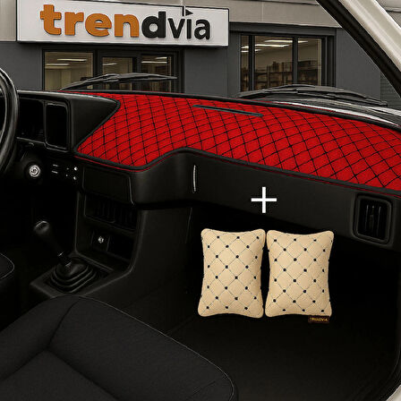 Kırmızı Renk Tofaş Şahin Doğan Kartal Alçak Ön Göğüs Torpido Kaplama Koruma Örtüsü - Bej Renk Kapitone Araç Oto Yastık Aksesuar