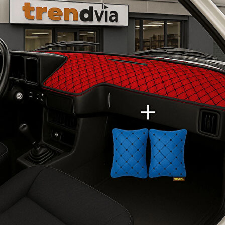 Kırmızı Renk Tofaş Şahin Doğan Kartal Alçak Ön Göğüs Torpido Kaplama Koruma Örtüsü - Mavi Renk Kapitone Araç Oto Yastık Aksesuar