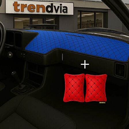 Mavi Renk Tofaş Şahin Doğan Kartal Alçak Ön Göğüs Torpido Kaplama Koruma Örtüsü - Kırmızı Renk Kapitone Araç Oto Yastık Aksesuar