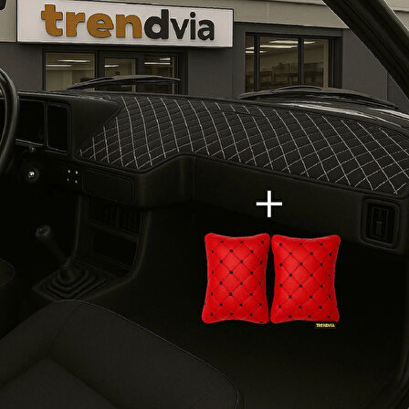 Siyah Bej Renk Tofaş Şahin Doğan Kartal Alçak Ön Göğüs Torpido Kaplama Koruma Örtüsü - Kırmızı Renk Kapitone Araç Oto Yastık Aksesuar