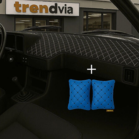 Siyah Bej Renk Tofaş Şahin Doğan Kartal Alçak Ön Göğüs Torpido Kaplama Koruma Örtüsü -Mavi Renk  Kapitone Araç Oto Yastık Aksesuar