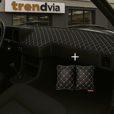 Siyah Bej Renk Tofaş Şahin Doğan Kartal Alçak Ön Göğüs Torpido Kaplama Koruma Örtüsü -Siyah Bej Renk Kapitone Araç Oto Yastık Aksesuar