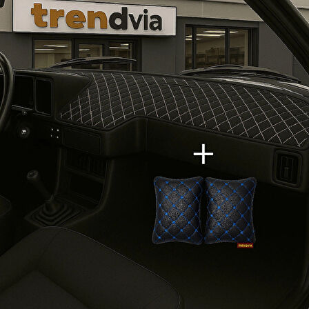 Siyah Bej Renk Tofaş Şahin Doğan Kartal Alçak Ön Göğüs Torpido Kaplama Koruma Örtüsü - Siyah Mavi Renk Kapitone Araç Oto Yastık Aksesuar