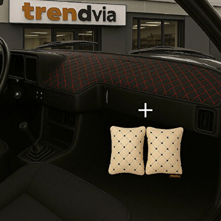 Siyah Kırmızı Renk Tofaş Şahin Doğan Kartal Alçak Ön Göğüs Torpido Kaplama Koruma Örtüsü - Bej Renk Kapitone Araç Oto Yastık Aksesuar