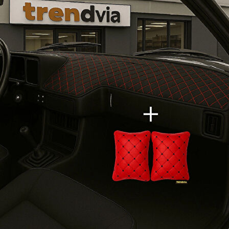 Siyah Kırmızı Renk Tofaş Şahin Doğan Kartal Alçak Ön Göğüs Torpido Kaplama Koruma Örtüsü - Kırmızı Renk Kapitone Araç Oto Yastık Aksesuar