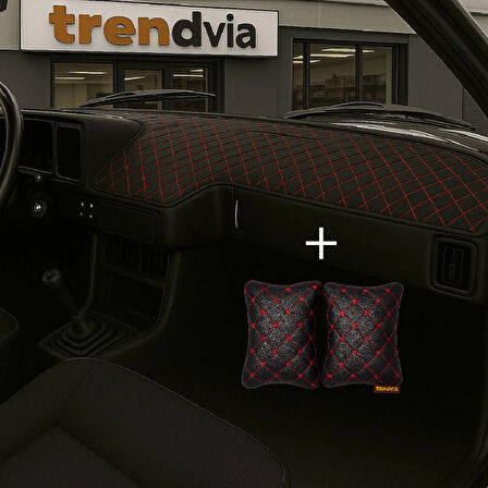 Siyah Kırmızı Renk Tofaş Şahin Doğan Kartal Alçak Ön Göğüs Torpido Kaplama Koruma Örtüsü - Siyah Kırmızı Renk Kapitone Araç Oto Yastık Aksesuar