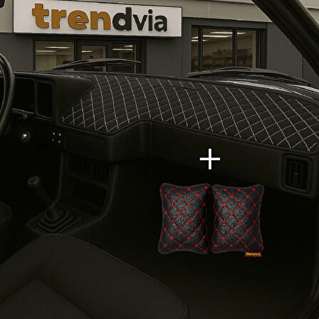 Siyah Bej Tofaş Şahin Doğan Kartal Alçak Ön Göğüs Torpido Kaplama Koruma Örtüsü - Siyah Kırmızı Kapitone Araç Oto Yastık Aksesuar