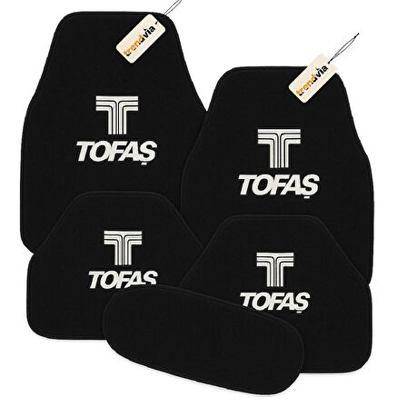 Siyah Renk TOFAŞ Yazılı Oto Halı Paspas 5 Parça – Suya Dayanıklı, Kaymaz ve Kolay Temizlenen Araç Paspası