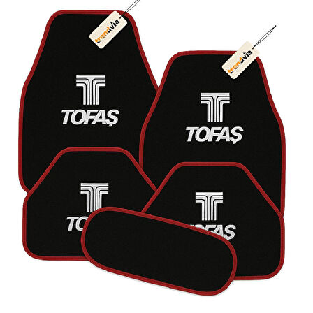 Siyah Kırmızı Renk TOFAŞ Yazılı Oto Halı Paspas 5 Parça – Suya Dayanıklı, Kaymaz ve Kolay Temizlenen Araç Paspası