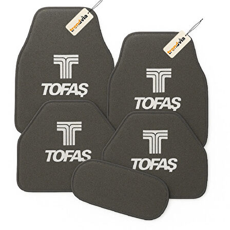 Gri Renk TOFAŞ Yazılı Oto Halı Paspas 5 Parça – Suya Dayanıklı, Kaymaz ve Kolay Temizlenen Araç Paspası