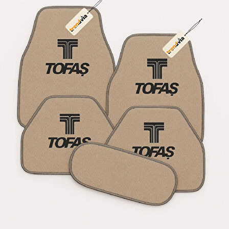 Bej Renk TOFAŞ Yazılı Oto Halı Paspas 5 Parça – Suya Dayanıklı, Kaymaz ve Kolay Temizlenen Araç Paspası