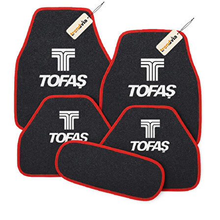 Antrasit Kırmızı Renk TOFAŞ Yazılı Oto Halı Paspas 5 Parça – Suya Dayanıklı, Kaymaz ve Kolay Temizlenen Araç Paspası