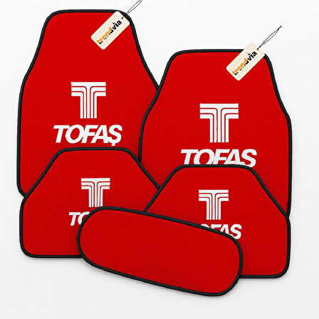 Kırmızı Renk TOFAŞ Yazılı Oto Halı Paspas 5 Parça – Suya Dayanıklı, Kaymaz ve Kolay Temizlenen Araç Paspası