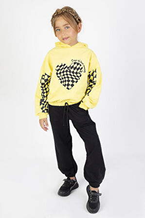 Kız Çocuk İki İplik Kumaş Orta Kalınlıktaa Baskılı Örme Basic Eşofman Takımı