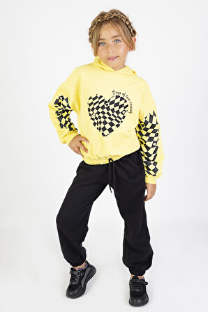 Kız Çocuk İki İplik Kumaş Orta Kalınlıktaa Baskılı Örme Basic Eşofman Takımı