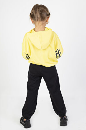 Kız Çocuk İki İplik Kumaş Orta Kalınlıktaa Baskılı Örme Basic Eşofman Takımı