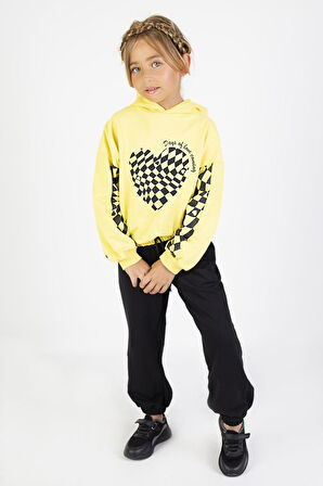 Kız Çocuk İki İplik Kumaş Orta Kalınlıktaa Baskılı Örme Basic Eşofman Takımı