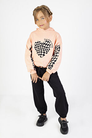 Kız Çocuk İki İplik Kumaş Orta Kalınlıktaa Baskılı Örme Basic Eşofman Takımı