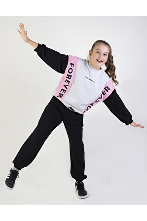 Kız Çocuk  Örme Forever Baskı 10-13 Yaş Basic Eşofman Takım