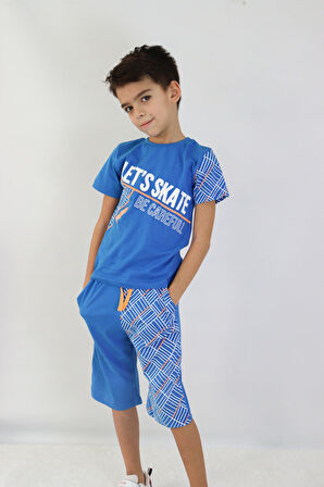 Erkek Çocuk Lets Skate Baskılı Kısa Kollu Basic Basic Takım 6-9 Yaş