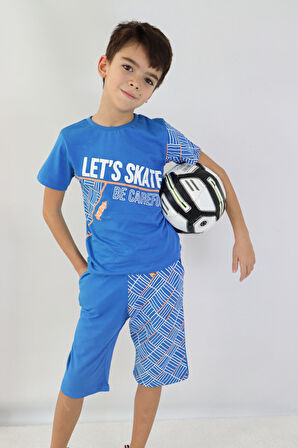 Erkek Çocuk Lets Skate Baskılı Kısa Kollu Basic Basic Takım 6-9 Yaş
