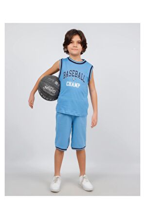 Erkek Çocuk Kolsuz Baseball Baskılı Basic Kaprili Takım 6-9 Yaş