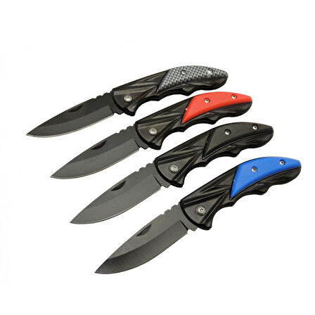 Klipsli 4 lü Set Metal  16 cm Kamp / Outdoor Çakı  - Yarı Otomatik, Kemerlikli, Kutulu