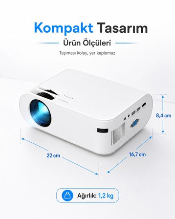 P62 WiFi Mini Projeksiyon Cihazı 1080P Full HD Destekli, iOS Android Telefon Yansıtma, 4000 Lümen HDMI USB