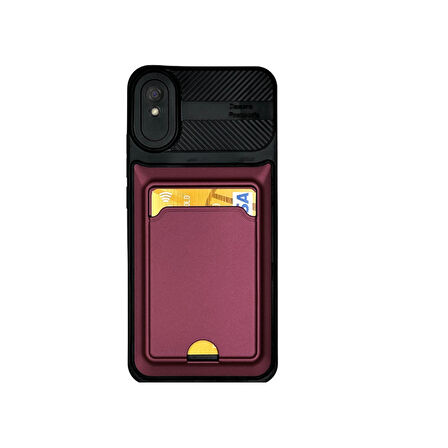 XİAOMİ REDMİ 9A  KARTLIKLI SİLİKON KILIF BORDO