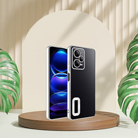 XİAOMİ REDMİ NOTE 12 PRO PLUS 4G YANLARI RENKLİ LENS KORUMALI LOGO GÖSTEREN  MEGA KILIF GÜMÜŞ