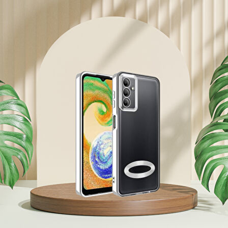 SAMSUNG A24 YANLARI RENKLİ LENS KORUMALI LOGO GÖSTEREN  MEGA KILIF GÜMÜŞ