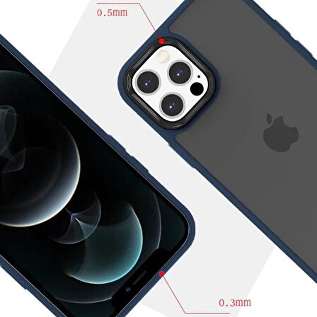 İPHONE 11 PRO YANLARI RENKLİ SİLİKON PARLAK ARKA YÜZEYLİ  TİGER HİBRİT KAPAK LACİVERT