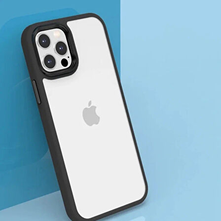 İPHONE 13 PRO MAX YANLARI RENKLİ SİLİKON PARLAK ARKA YÜZEYLİ  TİGER HİBRİT KAPAK SİYAH